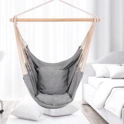 RENALUX Hangstoel Buiten En Binnen - Hangstoel Voor Binnen - Hangstoel Zonder Standaard - Hangstoel Cocoon - Gratis 2 Zachte Kussens - 150 KG - Grijs -Tuinmeubel Verkoop 1200x1200 109