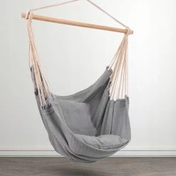 RENALUX Hangstoel Buiten En Binnen - Hangstoel Voor Binnen - Hangstoel Zonder Standaard - Hangstoel Cocoon - Gratis 2 Zachte Kussens - 150 KG - Grijs -Tuinmeubel Verkoop 1200x1200 111