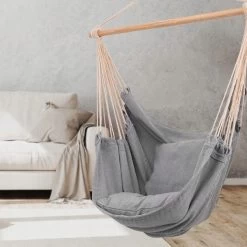 RENALUX Hangstoel Buiten En Binnen - Hangstoel Voor Binnen - Hangstoel Zonder Standaard - Hangstoel Cocoon - Gratis 2 Zachte Kussens - 150 KG - Grijs -Tuinmeubel Verkoop 1200x1200 112