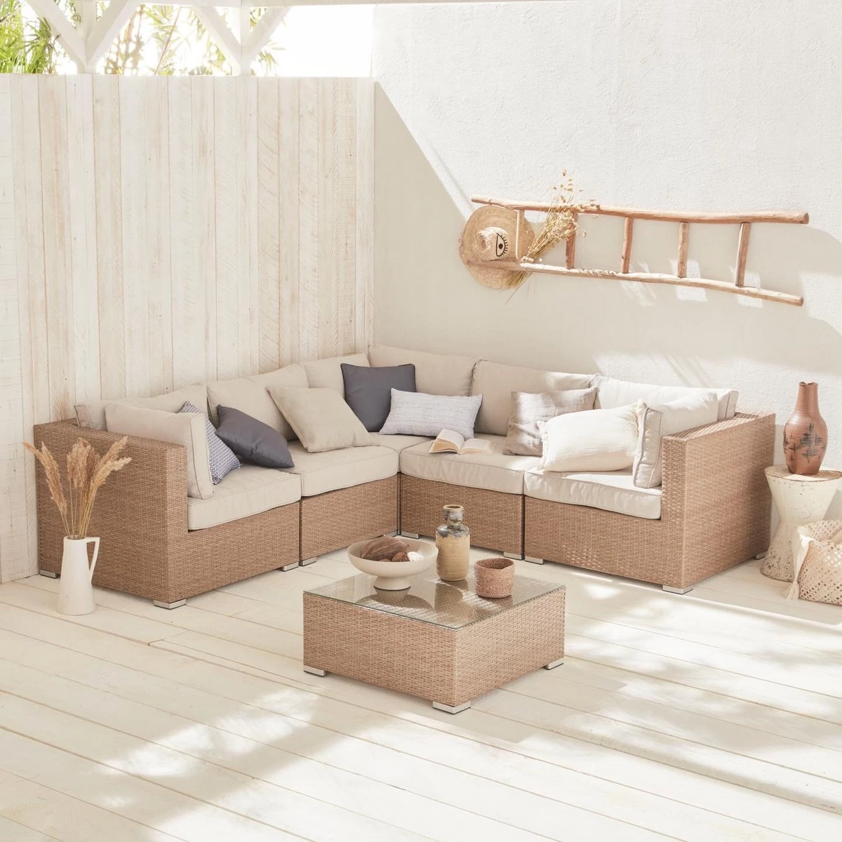 Alice's Garden Loungeset Napoli - 5 Plaatsen - Wicker - 6 Elementen - Beige/Beige 7 Alice's Garden Loungeset Napoli - 5 Plaatsen - Wicker - 6 Elementen - Beige/Beige - Afbeelding 5