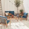 Houten Loungeset 4 Plaatsen - Ushuaïa - Donker Turquoise Kussens, Bank, Fauteuils En Lage Tafel Van Acacia, Design -Tuinmeubel Verkoop 1200x1200 1157