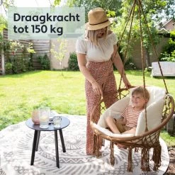 Vita5 Macramé Hangstoel - Voor Binnen En Buiten - Zonder Standaard - Incl. Kussen, Boekenvak En Beschermhoes - Tot 150kg - Bruin/Beige -Tuinmeubel Verkoop 1200x1200 121