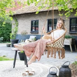 Vita5 Macramé Hangstoel - Voor Binnen En Buiten - Zonder Standaard - Incl. Kussen, Boekenvak En Beschermhoes - Tot 150kg - Bruin/Beige -Tuinmeubel Verkoop 1200x1200 124