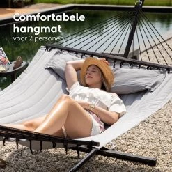 Vita5 Hangmat Met Standaard En Spreidstok – 2 Persoons – Incl. Bekerhouder - Afneembaar Kussen – Uv-bestendig – Lichtgrijs -Tuinmeubel Verkoop 1200x1200 1273