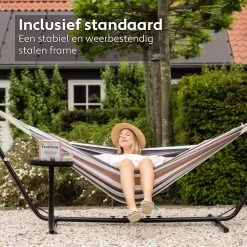 Vita5 Hangmat Met Standaard – 2 Persoons – Incl. Bekerhouder – 205kg Draaggewicht – Blauw/Wit/Bruin -Tuinmeubel Verkoop 1200x1200 1285
