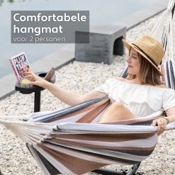 Vita5 Hangmat Met Standaard – 2 Persoons – Incl. Bekerhouder – 205kg Draaggewicht – Blauw/Wit/Bruin -Tuinmeubel Verkoop 1200x1200 1286