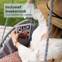 Vita5 Macramé Hangstoel - Voor Binnen En Buiten - Zonder Standaard - Incl. Kussen, Boekenvak En Beschermhoes - Tot 150kg - Grijs -Tuinmeubel Verkoop 1200x1200 129