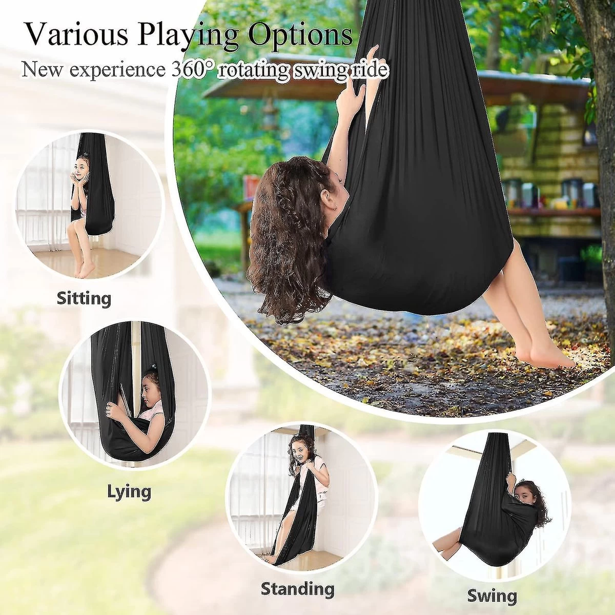 Merkloos Schommelstoel - Hangmat - Schommel - Kalmerend - Luchtdoorlatend - Kinderen - Zwart 4 Merkloos Schommelstoel - Hangmat - Schommel - Kalmerend - Luchtdoorlatend - Kinderen - Zwart - Afbeelding 2