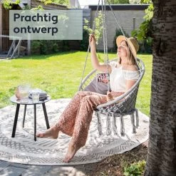 Vita5 Macramé Hangstoel - Voor Binnen En Buiten - Zonder Standaard - Incl. Kussen, Boekenvak En Beschermhoes - Tot 150kg - Grijs -Tuinmeubel Verkoop 1200x1200 130