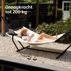 Vita5 Hangmat Met Standaard En Spreidstok – 2 Persoons – Incl. Bekerhouder - Afneembaar Kussen – Uv-bestendig – Beige -Tuinmeubel Verkoop 1200x1200 1327