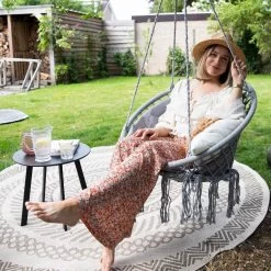 Vita5 Macramé Hangstoel - Voor Binnen En Buiten - Zonder Standaard - Incl. Kussen, Boekenvak En Beschermhoes - Tot 150kg - Grijs -Tuinmeubel Verkoop 1200x1200 133