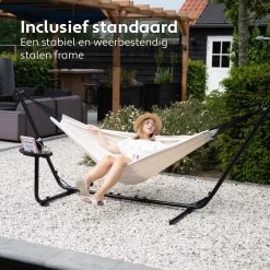 Vita5 Hangmat Met Standaard – 2 Persoons – Incl. Bekerhouder – 205kg Draaggewicht – Beige/Wit -Tuinmeubel Verkoop 1200x1200 1333
