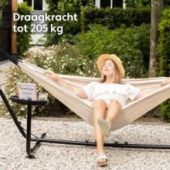Vita5 Hangmat Met Standaard – 2 Persoons – Incl. Bekerhouder – 205kg Draaggewicht – Beige/Wit -Tuinmeubel Verkoop 1200x1200 1337