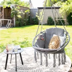 Vita5 Macramé Hangstoel - Voor Binnen En Buiten - Zonder Standaard - Incl. Kussen, Boekenvak En Beschermhoes - Tot 150kg - Grijs -Tuinmeubel Verkoop 1200x1200 135