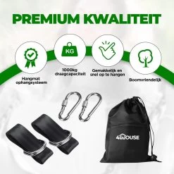 4House Ophang Koord Voor Hangmat, Hangstoel / Schommel - Hangmat Bevestigingsset Inclusief Haken - Karabijnhaak - Hangmat Standaard -Schommelophangset - Hangmat Ophangsysteem -150cm - Tot 1000kg - Boomvriendelijke Hangmat Ophangset - Set Van 2Stuks -Tuinmeubel Verkoop 1200x1200 1352