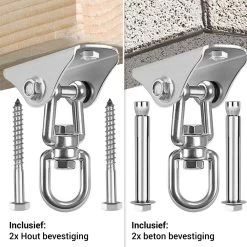 Ophangsysteem - Plafondhaak RVS - Ophanghaak TRX - Hangstoel Buiten - Hangstoel Binnen – Schommelstoel - Schommel - Bokszakken - RVS - 300kg -Tuinmeubel Verkoop 1200x1200 151