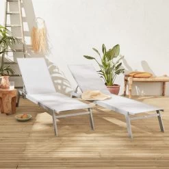 ELSA - Set Van 2 Ligstoelen Van Aluminium En Textileen, Ligbed Multipositioneel Met Wieltjes, Kleur Grijs/lichtgrijs -Tuinmeubel Verkoop 1200x1200 168