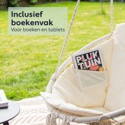 Vita5 Macramé Hangstoel - Voor Binnen En Buiten - Zonder Standaard - Incl. Kussen, Boekenvak En Beschermhoes - Tot 150kg - Beige -Tuinmeubel Verkoop 1200x1200 218