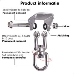 Luxe Ophangsysteem - 180° Schommelen, 360° Roteerbaar - Plafondhaak - Ophanghaak - Hangstoel Buiten - Hangstoel Binnen – Schommelstoel - Schommel - Bokszakken - RVS - Nederlandse Handleiding - -Tuinmeubel Verkoop 1200x1200 22