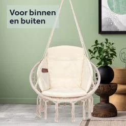 Vita5 Macramé Hangstoel - Voor Binnen En Buiten - Zonder Standaard - Incl. Kussen, Boekenvak En Beschermhoes - Tot 150kg - Beige -Tuinmeubel Verkoop 1200x1200 221