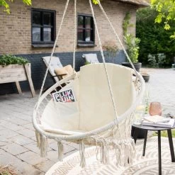 Vita5 Macramé Hangstoel - Voor Binnen En Buiten - Zonder Standaard - Incl. Kussen, Boekenvak En Beschermhoes - Tot 150kg - Beige -Tuinmeubel Verkoop 1200x1200 224
