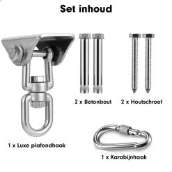 Luxe Ophangsysteem - 180° Schommelen, 360° Roteerbaar - Plafondhaak - Ophanghaak - Hangstoel Buiten - Hangstoel Binnen – Schommelstoel - Schommel - Bokszakken - RVS - Nederlandse Handleiding - -Tuinmeubel Verkoop 1200x1200 24