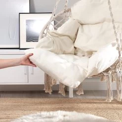 Hangstoel, Hangschommel, Hangstoel Met Een Dik Kussen, Tot 120 Kg Belastbaar, Voor Tuin, Balkon, Woonkamer, Terras, Scandinavische Stijl, Modern, Beige HMDC042M01 -Tuinmeubel Verkoop 1200x1200 246