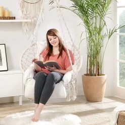 Hangstoel, Hangschommel, Hangstoel Met Een Dik Kussen, Tot 120 Kg Belastbaar, Voor Tuin, Balkon, Woonkamer, Terras, Scandinavische Stijl, Modern, Beige HMDC042M01 -Tuinmeubel Verkoop 1200x1200 247