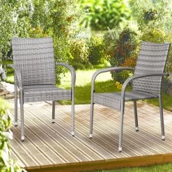 Casaria Polyrattan Tuinstoelen – 4 Stuks Stapelbaar – Grijs -Tuinmeubel Verkoop 1200x1200 257