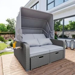 Polyrattan Patio Rieten Meubels Set Voor 2 Personen-Outdoor Rattan Sofa Set Met Intrekbare Luifel-lounge Bank-PE Rotan Loveseat Voor Achtertuin Veranda Tuin Zwembad Balkon-grijs -Tuinmeubel Verkoop 1200x1200 301