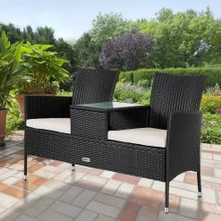 Casaria Polyrattan Tuinbank - Incl. Kussen - 143x55x88 Cm Zwart -Tuinmeubel Verkoop 1200x1200 312