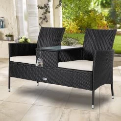 Casaria Polyrattan Tuinbank - Incl. Kussen - 143x55x88 Cm Zwart -Tuinmeubel Verkoop 1200x1200 313