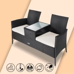 Casaria Polyrattan Tuinbank - Incl. Kussen - 143x55x88 Cm Zwart -Tuinmeubel Verkoop 1200x1200 314