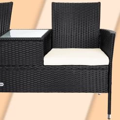 Casaria Polyrattan Tuinbank - Incl. Kussen - 143x55x88 Cm Zwart -Tuinmeubel Verkoop 1200x1200 315