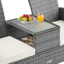 Casaria Polyrattan Tuinbank - Incl. Tafel & Kussens 7 Cm - Grijs -Tuinmeubel Verkoop 1200x1200 319