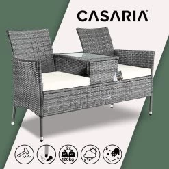 Casaria Polyrattan Tuinbank - Incl. Tafel & Kussens 7 Cm - Grijs -Tuinmeubel Verkoop 1200x1200 320