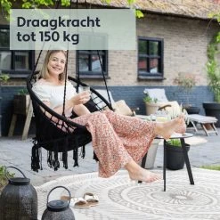 Vita5 Macramé Hangstoel - Voor Binnen En Buiten - Zonder Standaard - Incl. Kussen, Boekenvak En Beschermhoes - Tot 150kg - Zwart -Tuinmeubel Verkoop 1200x1200 39