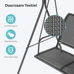 LifeGoods Schommelbank - 3-zits - Tot 250KG - Kantelbaar Dak - UV-bestendig Zonnescherm - 172x104x162cm - Grijs -Tuinmeubel Verkoop 1200x1200 398