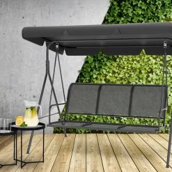 LifeGoods Schommelbank - 3-zits - Tot 250KG - Kantelbaar Dak - UV-bestendig Zonnescherm - 172x104x162cm - Grijs -Tuinmeubel Verkoop 1200x1200 400