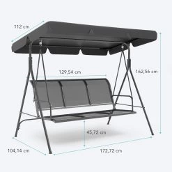 LifeGoods Schommelbank - 3-zits - Tot 250KG - Kantelbaar Dak - UV-bestendig Zonnescherm - 172x104x162cm - Grijs -Tuinmeubel Verkoop 1200x1200 404