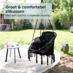 Vita5 Macramé Hangstoel - Voor Binnen En Buiten - Zonder Standaard - Incl. Kussen, Boekenvak En Beschermhoes - Tot 150kg - Zwart -Tuinmeubel Verkoop 1200x1200 41