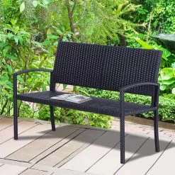 Outsunny Polyrotan Tuinbank 2-zits Parkbank Bank Staal Zwart 867-022 -Tuinmeubel Verkoop 1200x1200 423