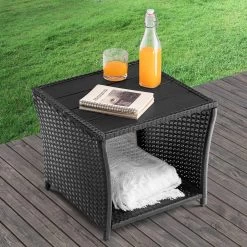 Casaria Polyrattan Bijzettafel - WPC Tafelblad 45x45x40cm – Zwart -Tuinmeubel Verkoop 1200x1200 475