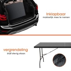 Lenx Klaptafel - Inklapbare Tafel - Opvouwbare Tuintafel - Vouwtafel - Inclusief Handvat En 2 Tafelkleden - 180x75x74cm - 6 Tot 8 Personen -Tuinmeubel Verkoop 1200x1200 484