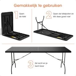 Lenx Klaptafel - Inklapbare Tafel - Opvouwbare Tuintafel - Vouwtafel - Inclusief Handvat En 2 Tafelkleden - 180x75x74cm - 6 Tot 8 Personen -Tuinmeubel Verkoop 1200x1200 486