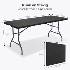 LifeGoods Klaptafel - Inklapbaar - 180 Cm - 6 Tot 8 Personen - Zwart -Tuinmeubel Verkoop 1200x1200 499