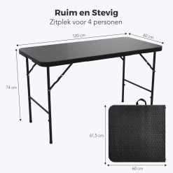 LifeGoods Klaptafel - Inklapbaar - 120 Cm - 4 Personen - Zwart -Tuinmeubel Verkoop 1200x1200 599
