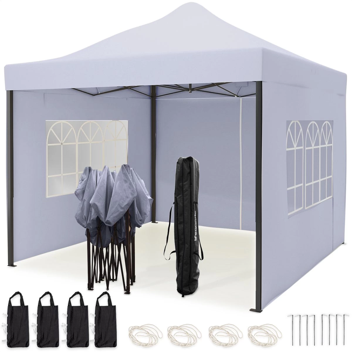 LifeGoods Partytent - 3x3 M - Zijwanden - Easy Up - Opvouwbaar - Waterdicht - Draagtas Met Wieltjes - Donkergrijs 3 LifeGoods Partytent - 3x3 M - Zijwanden - Easy Up - Opvouwbaar - Waterdicht - Draagtas Met Wieltjes - Donkergrijs