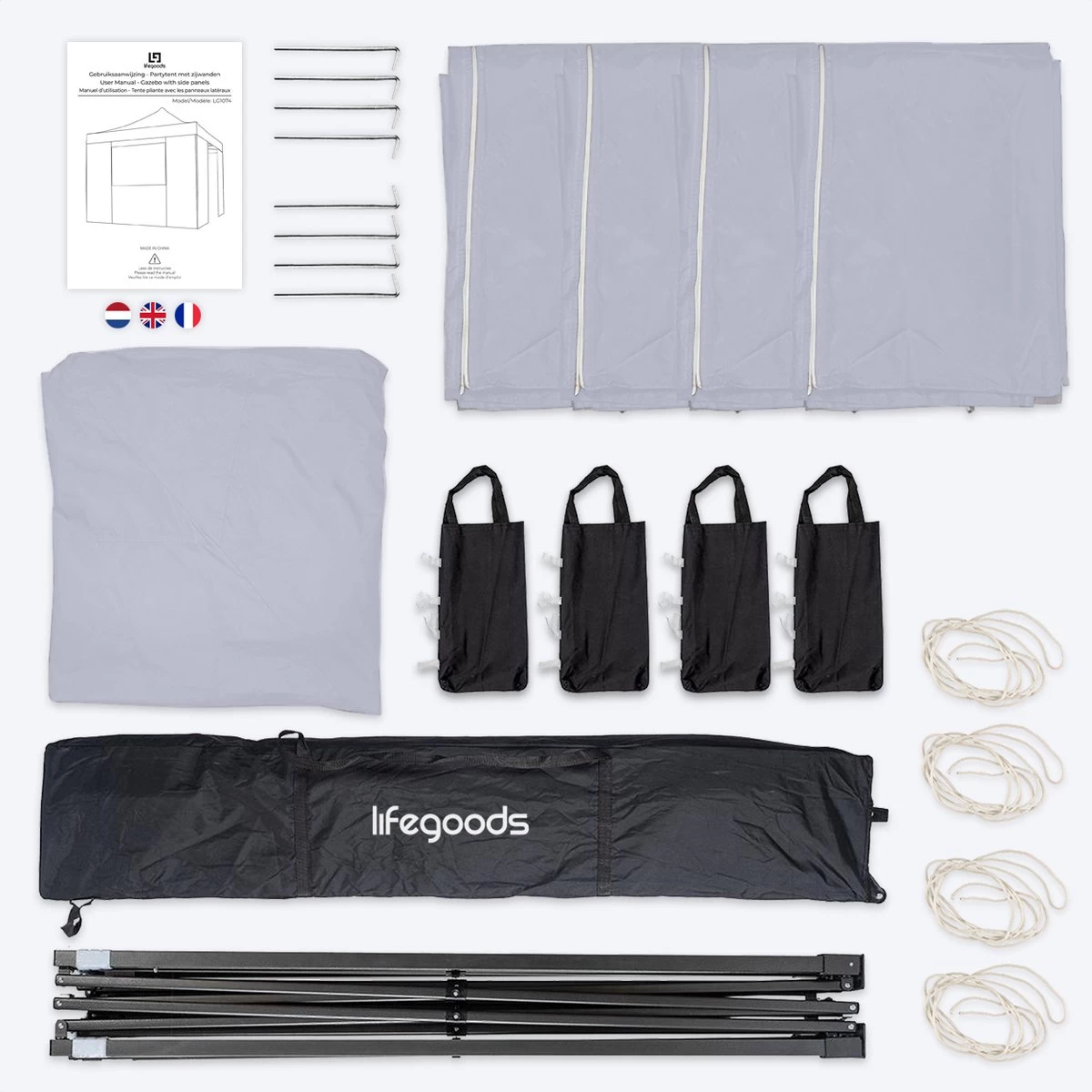 LifeGoods Partytent - 3x3 M - Zijwanden - Easy Up - Opvouwbaar - Waterdicht - Draagtas Met Wieltjes - Donkergrijs 7 LifeGoods Partytent - 3x3 M - Zijwanden - Easy Up - Opvouwbaar - Waterdicht - Draagtas Met Wieltjes - Donkergrijs - Afbeelding 5