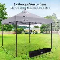 LifeGoods Partytent - 3x3 M - Easy Up - Opvouwbaar - Waterdicht - Draagtas Met Wieltjes - Donkergrijs -Tuinmeubel Verkoop 1200x1200 712